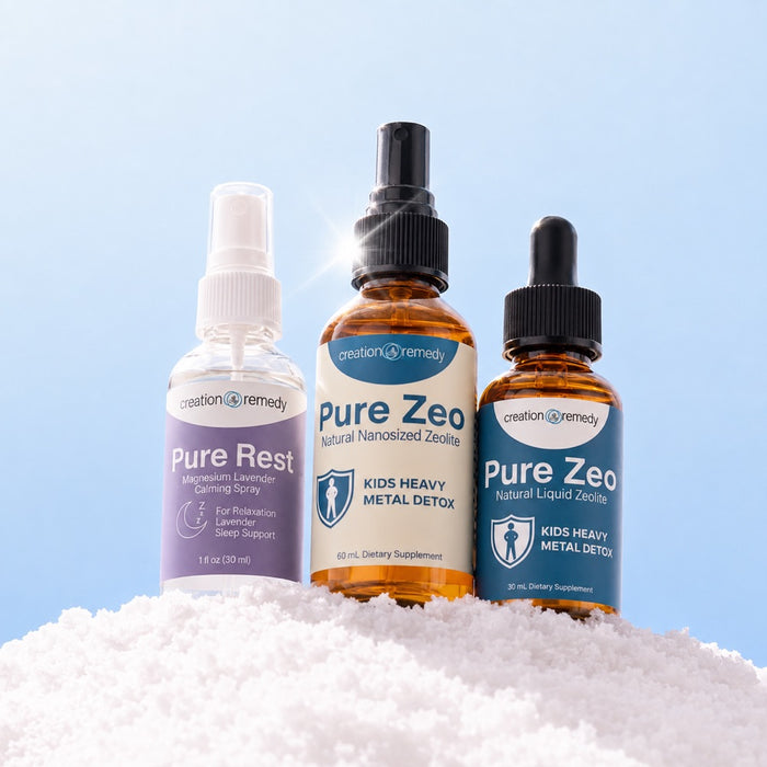 The Pure Zeo kit standing in white mineral powder under a clear blue sky