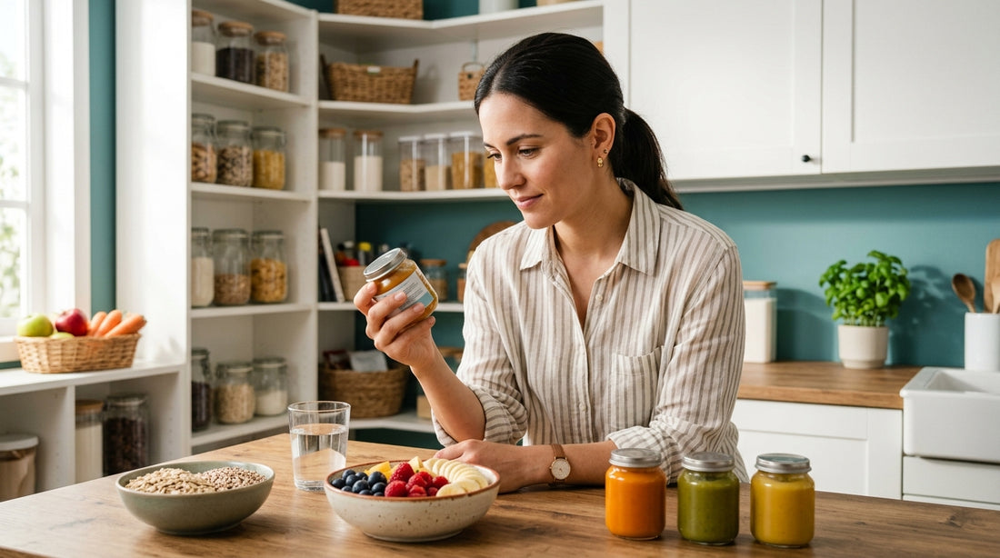 Parent checking baby food labels while learning FDA lead limits baby food guidance