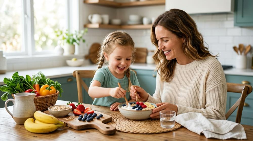 Parent and child preparing gut-friendly foods for a guide to gut health supplements for kids