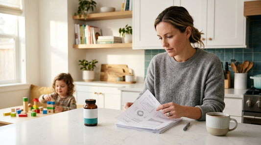 Parent reviewing lab report for heavy metal testing supplements
