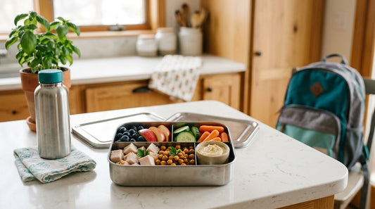 Low toxin lunchbox kids guide with stainless lunchbox and colorful foods