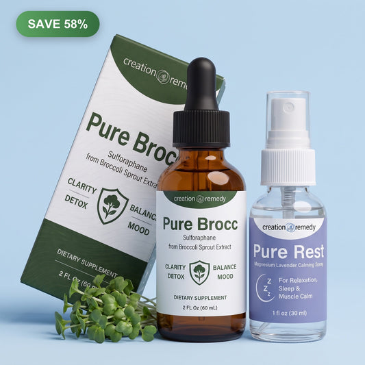 Pure Brocc Sulforaphane carton, dropper bottle and Pure Rest calming spray
