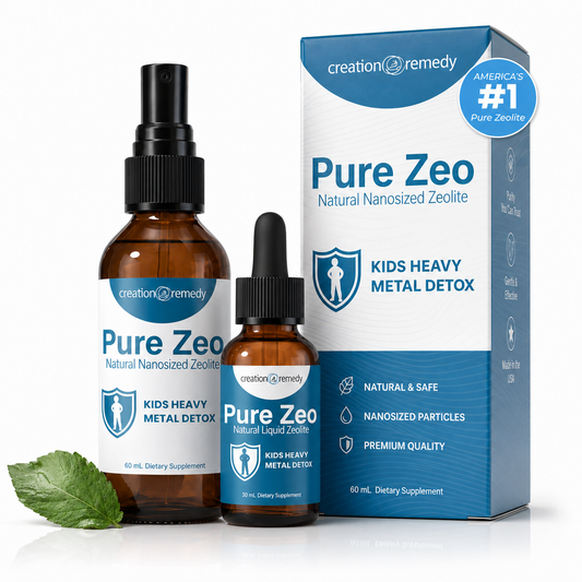 Pure Zeo Kids Heavy Metal Detox Kit: 60 mL nanosized zeolite spray and 30 mL liquid zeolite drops with box